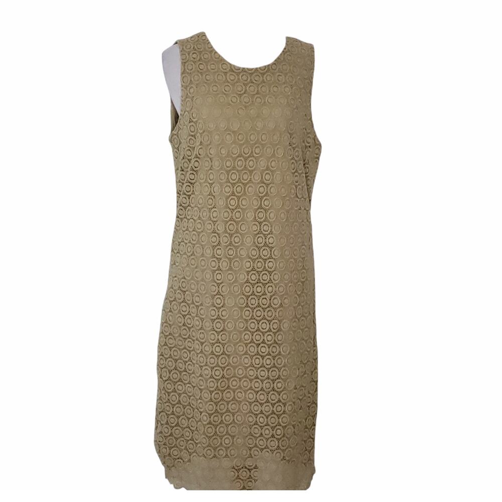 Rebecca Moses Women Crochet Overlay Sheath Taupe Sleeveless Summer 12